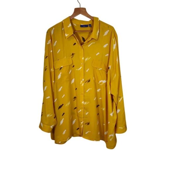 Apt 9 Button Up Top Womens Size 4X Yellow Pockets Career Preppy Artsy Classic - Picture 4 of 9